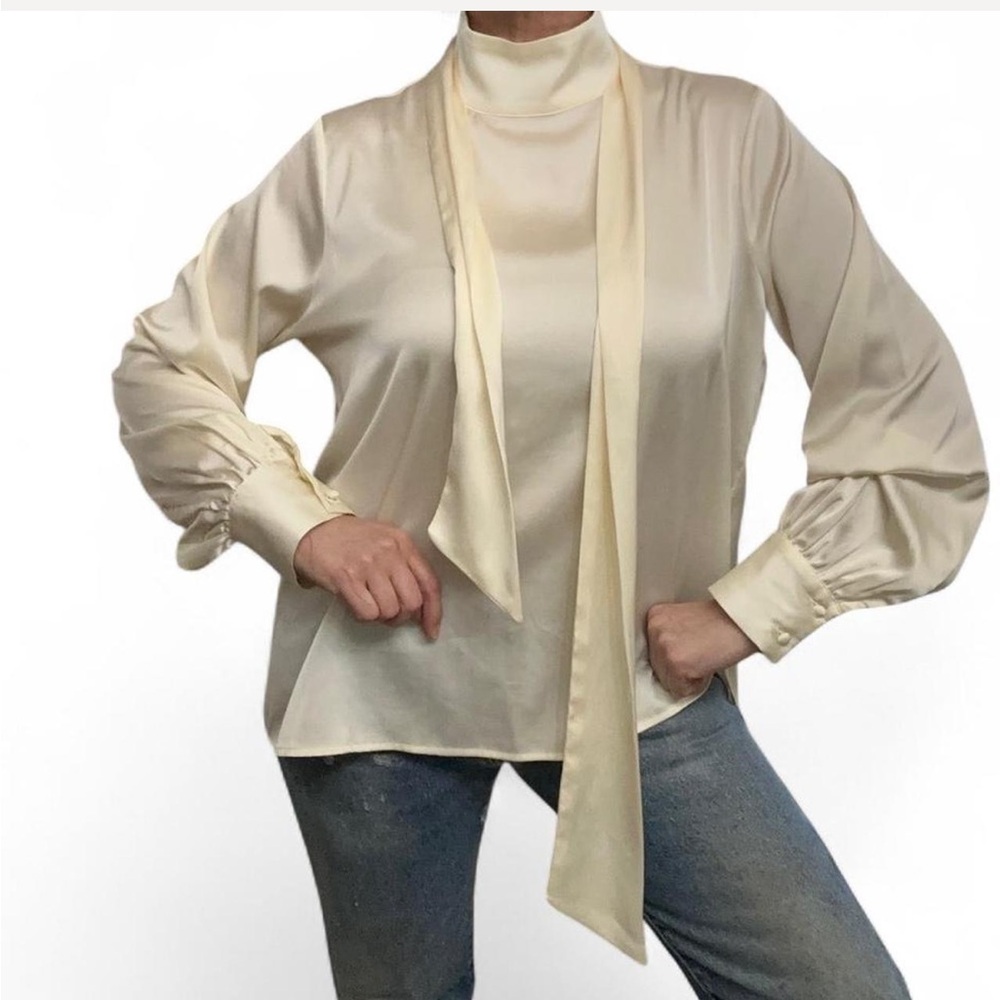 Worthington Cream Blouse with Tie Neck